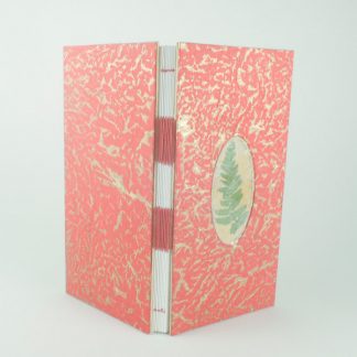 Exposed spine cloth strap journal, red and gold